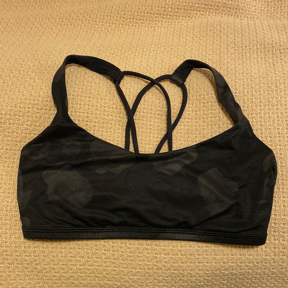Lululemon Multi-Strap Black Gray Graphic Sports Bra Size 4